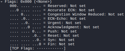 Wireshark NULLスキャンのフラグ画像