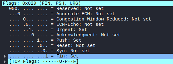 Wireshark Xmasスキャンのフラグ画像